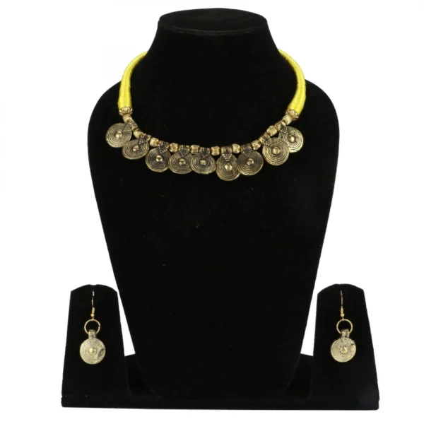 Yellow Thread Golden Oxidized Necklace set