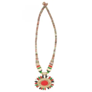 Multicolor Fabric Necklace With Earring Set