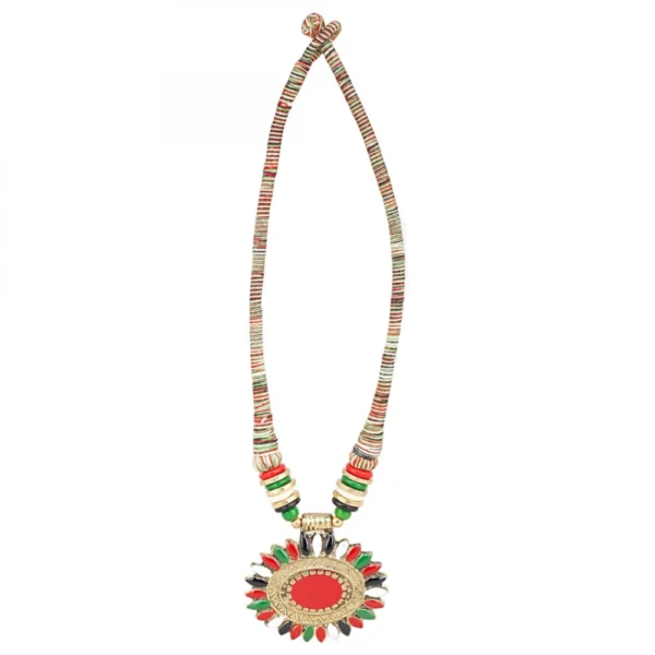 Multicolor Fabric Necklace With Earring Set
