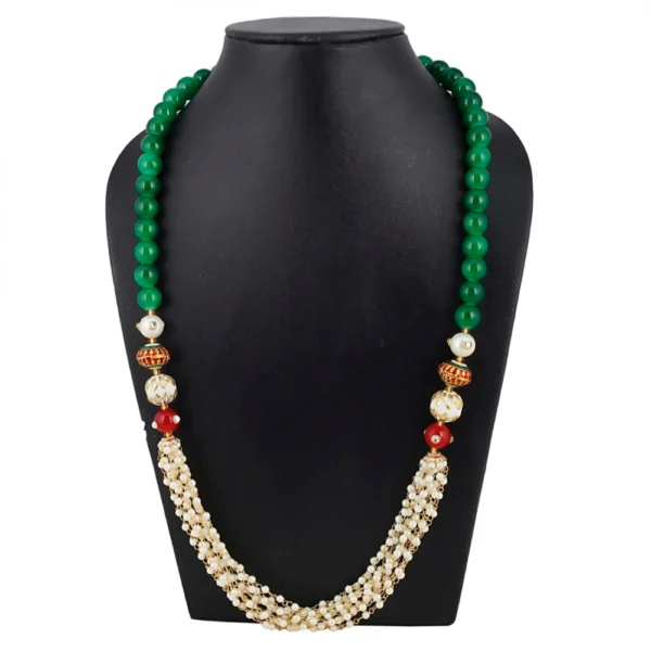 Designer Handmade Tulsi Mala and Red Stone Beads Necklace