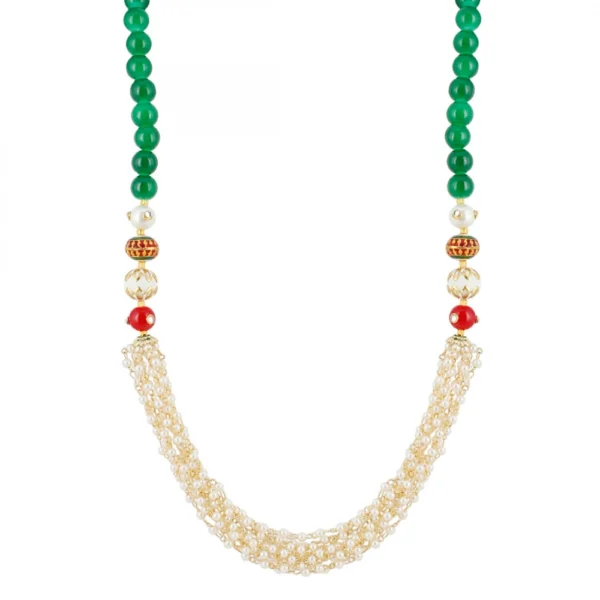 Designer Handmade Tulsi Mala and Red Stone Beads Necklace
