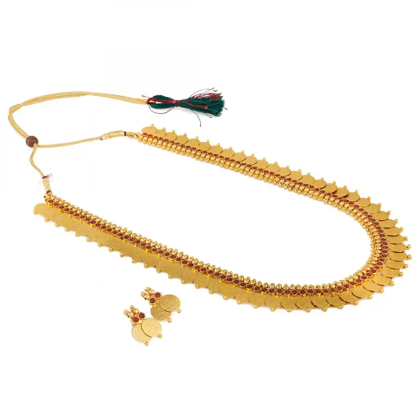 Gold Plated Copper Traditional Designer Temple Coin Necklace with Earrings