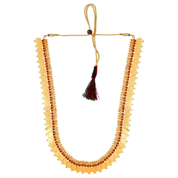 Gold Plated Copper Traditional Designer Temple Coin Necklace with Earrings