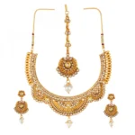 Gold Plated Copper Traditional Designer Temple Coin Necklace with Earrings