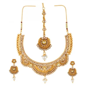 Gold Plated Copper Traditional Designer Temple Coin Necklace with Earrings