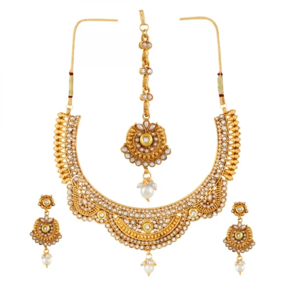 Gold Plated Copper Traditional Designer Temple Coin Necklace with Earrings