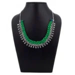 Designer Green Silk Thread German Silver Necklace Set