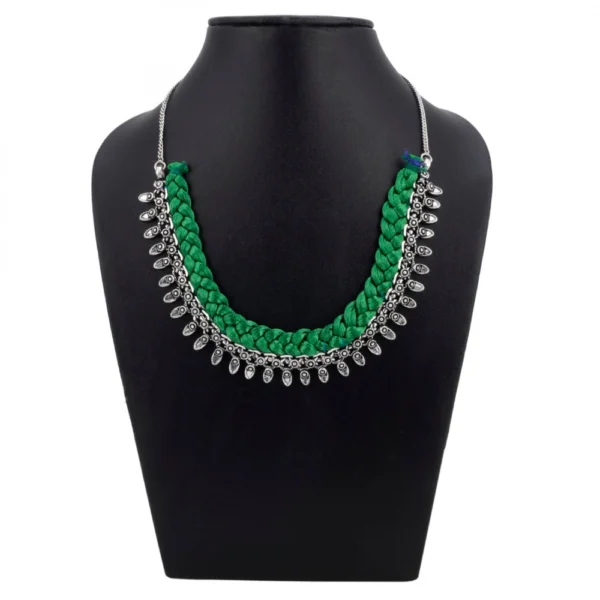 Designer Green Silk Thread German Silver Necklace Set