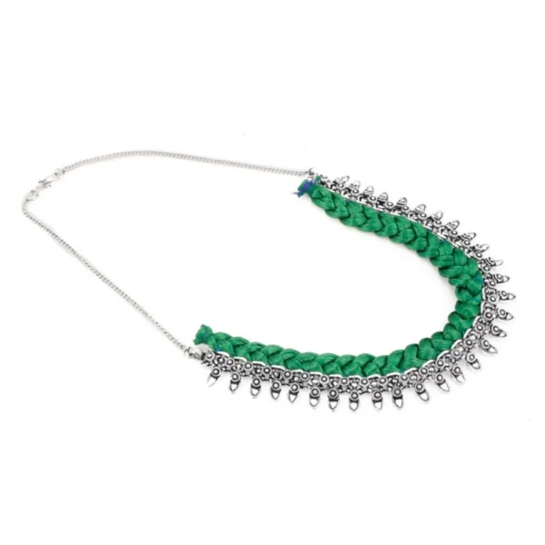 Designer Green Silk Thread German Silver Necklace Set