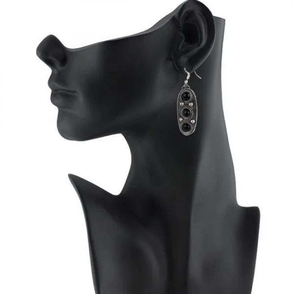 High Finished Silver and Black Natural Onyx Stone Designer Necklace with Earrings