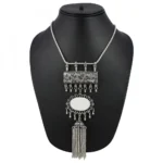 Antique Silver Half Moon Designed Tassel Necklace Set