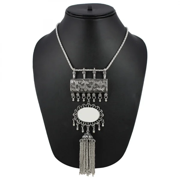 Antique Silver Half Moon Designed Tassel Necklace Set