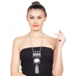Antique Silver Half Moon Designed Tassel Necklace Set