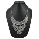 Antique Silver Half Moon Designed Tassel Necklace Set