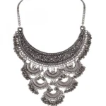 Antique Silver Half Moon Designed Tassel Necklace Set