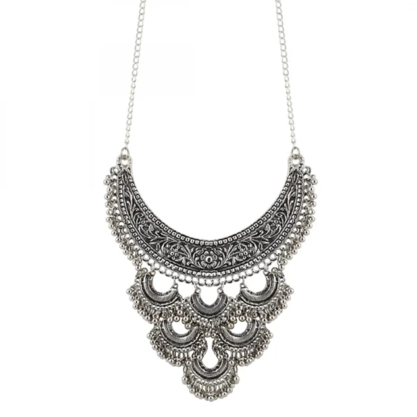 Antique Silver Half Moon Designed Tassel Necklace Set