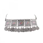 Oxidised Silver Plated Meena Work Choker Necklace