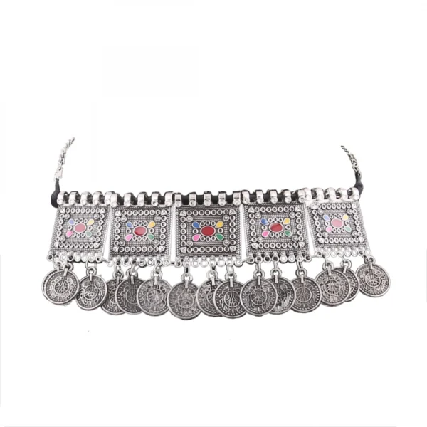 Oxidised Silver Plated Meena Work Choker Necklace