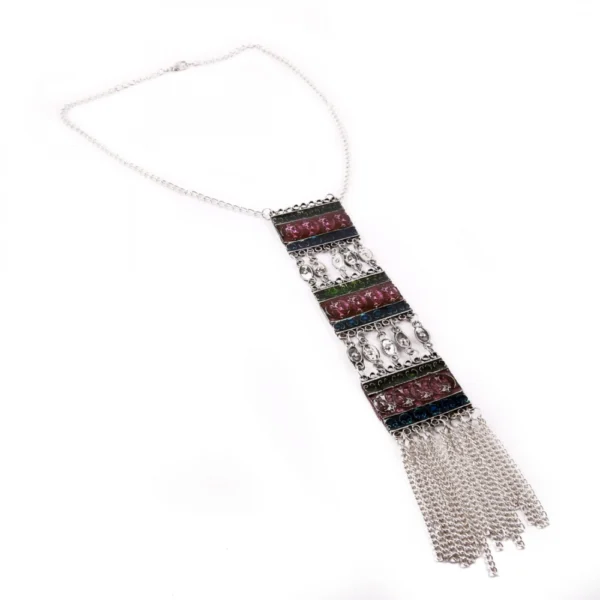 Stylish Gypsy Meena Work Oxidized Silver Necklace