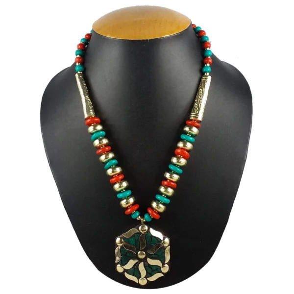 Designer Colourful Metal and Wooden Beads Necklace