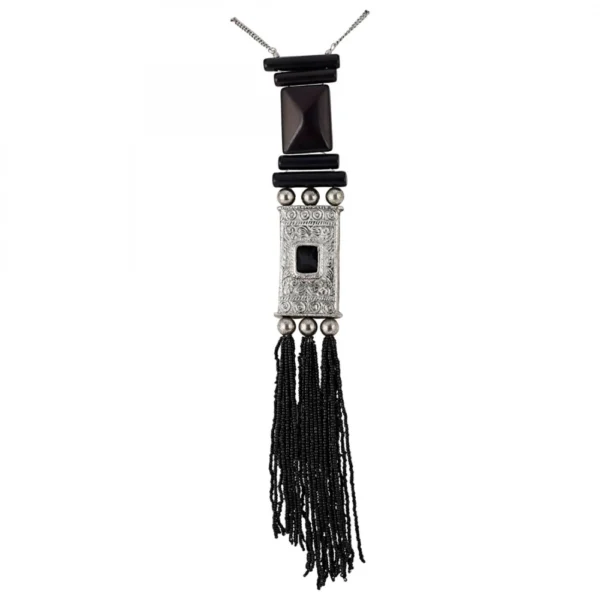Black and Silver Designer Tibetan Style Beads Necklace