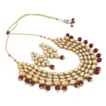 Maroon Gold-Plated Onyx Stone Kundan Necklace Set with Earrings