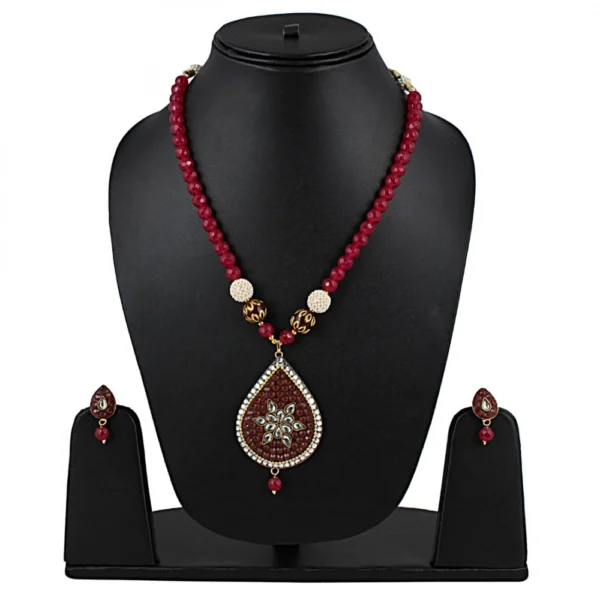Designer Rajasthani Style Traditional Work Maroon Kundan Necklaces Set