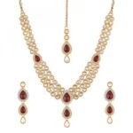 Traditional Layered Gold Plated Maroon Kundan Necklace with Earrings