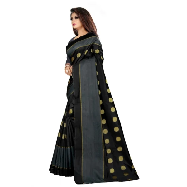 Women's Art Silk Saree with Blouse (Black,5-6 mtrs)