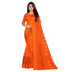 Women's Art Silk Saree with Blouse (Orange,5-6 mtrs)