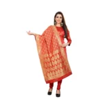 Women's Jacquard Silk Unstitched Salwar-Suit Material With Dupatta (Red,2-2.5Mtrs)