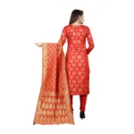 Women's Jacquard Silk Unstitched Salwar-Suit Material With Dupatta (Red,2-2.5Mtrs)