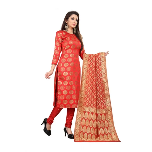 Women's Jacquard Silk Unstitched Salwar-Suit Material With Dupatta (Red,2-2.5Mtrs)