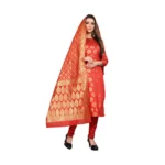 Women's Jacquard Silk Unstitched Salwar-Suit Material With Dupatta (Red,2-2.5Mtrs)