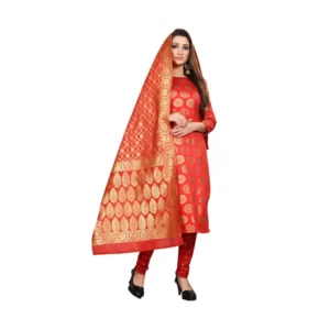 Women's Jacquard Silk Unstitched Salwar-Suit Material With Dupatta (Red,2-2.5Mtrs)