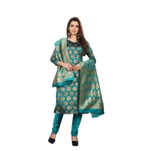 Women's Jacquard Silk Unstitched Salwar-Suit Material With Dupatta (Green,2-2.5Mtrs)