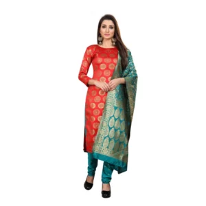 Women's Jacquard Silk Unstitched Salwar-Suit Material With Dupatta (Red,2-2.5Mtrs)