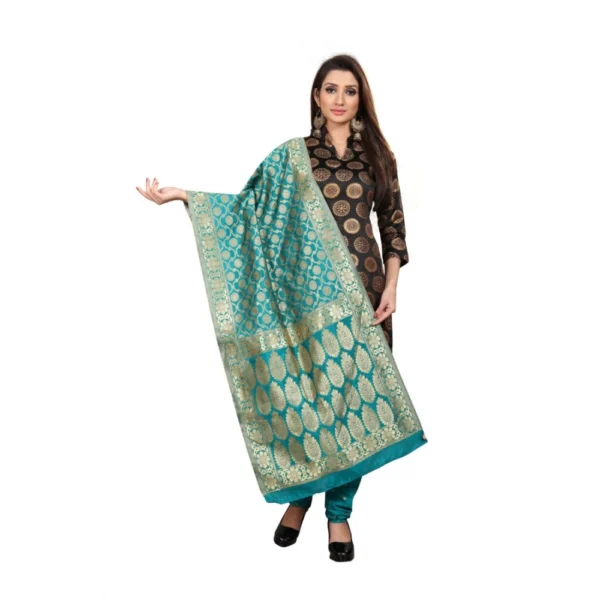 Women's Jacquard Silk Unstitched Salwar-Suit Material With Dupatta (Black,2-2.5Mtrs)