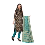 Women's Jacquard Silk Unstitched Salwar-Suit Material With Dupatta (Black,2-2.5Mtrs)