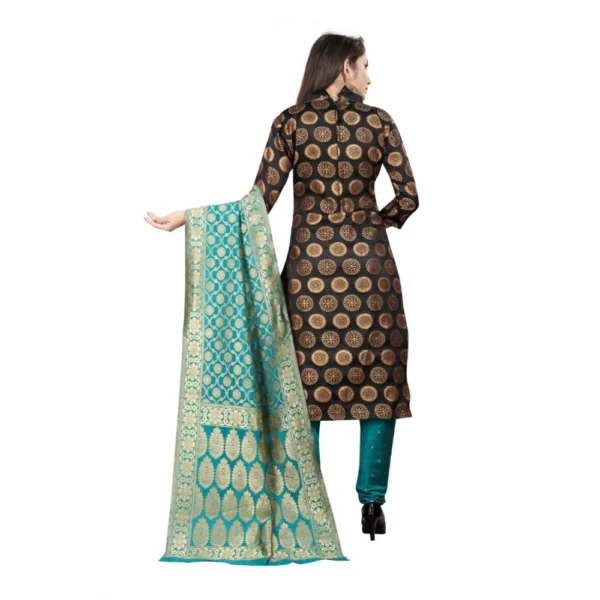 Women's Jacquard Silk Unstitched Salwar-Suit Material With Dupatta (Black,2-2.5Mtrs)