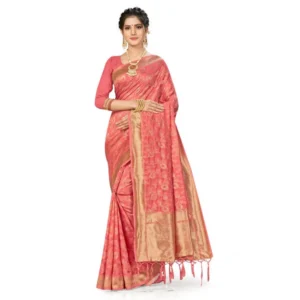 Women's Banarasi (Spun Cotton) Saree (Light Pink,5-6 Mtrs)