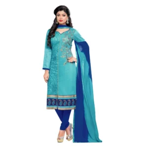 Women's Chanderi Unstitched Salwar Suit-Material With Dupatta (Sky Blue,2 Mtrs)