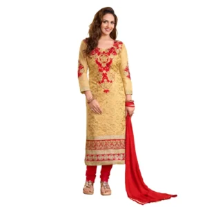 Women's Cotton Unstitched Salwar Suit-Material With Dupatta (beige,2.2 Mtrs)