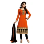 Women's Chanderi Unstitched Salwar Suit-Material With Dupatta (Orange,2 Mtrs)