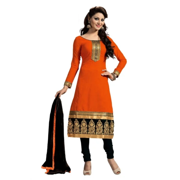 Women's Chanderi Unstitched Salwar Suit-Material With Dupatta (Orange,2 Mtrs)