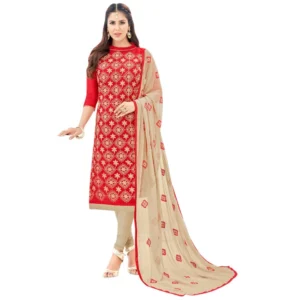 Women's Chanderi Unstitched Salwar Suit-Material With Dupatta (Red,2.2 Mtrs)