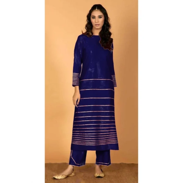 Women's Rayon Three-Quarter Sleeves Kurta Sets(Navy Blue)