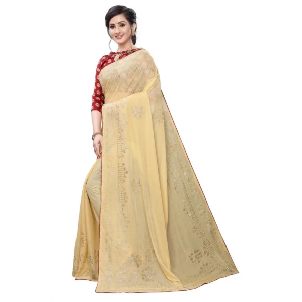 Women's Lycra Blend Saree (Beige,5-6Mtrs)