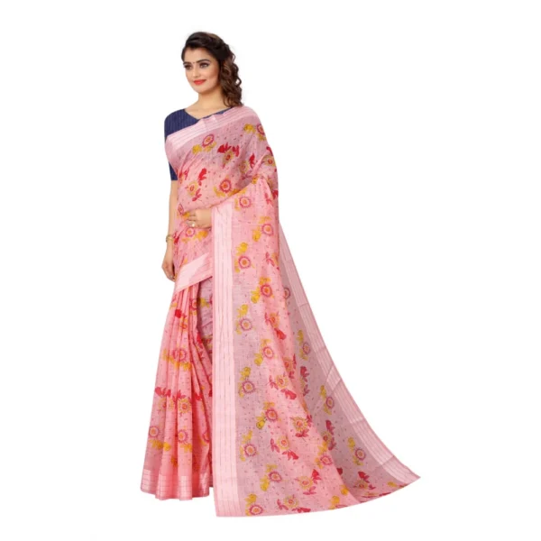 Women's Cotton Saree (Peach,5-6Mtrs)