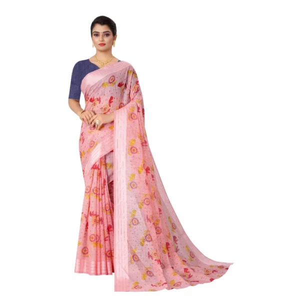 Women's Cotton Saree (Peach,5-6Mtrs)